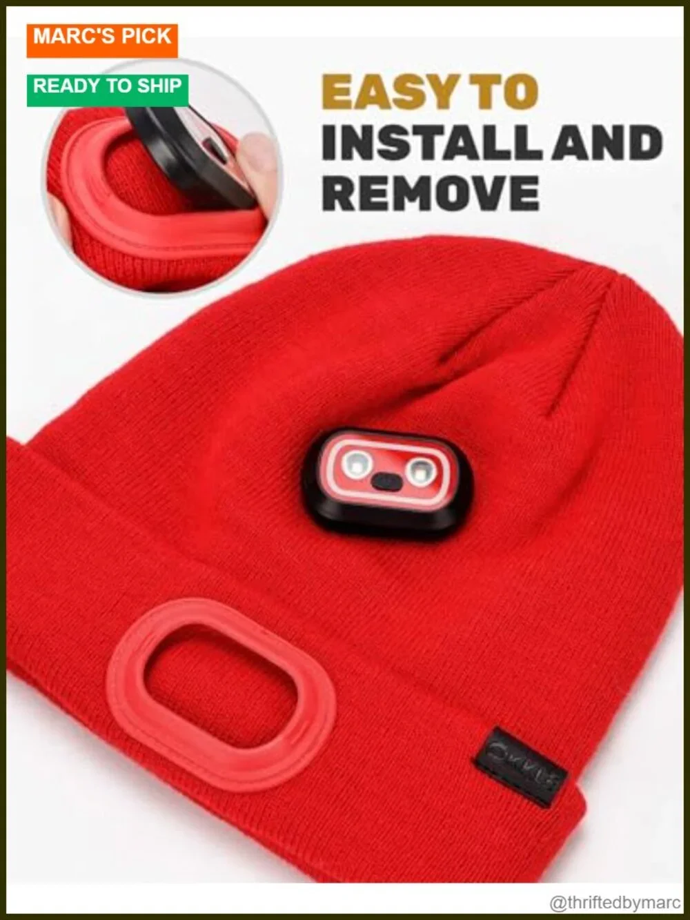 LED Beanie with Light Rechargeable Knit Hat Acrylic Winter Stocking Cap